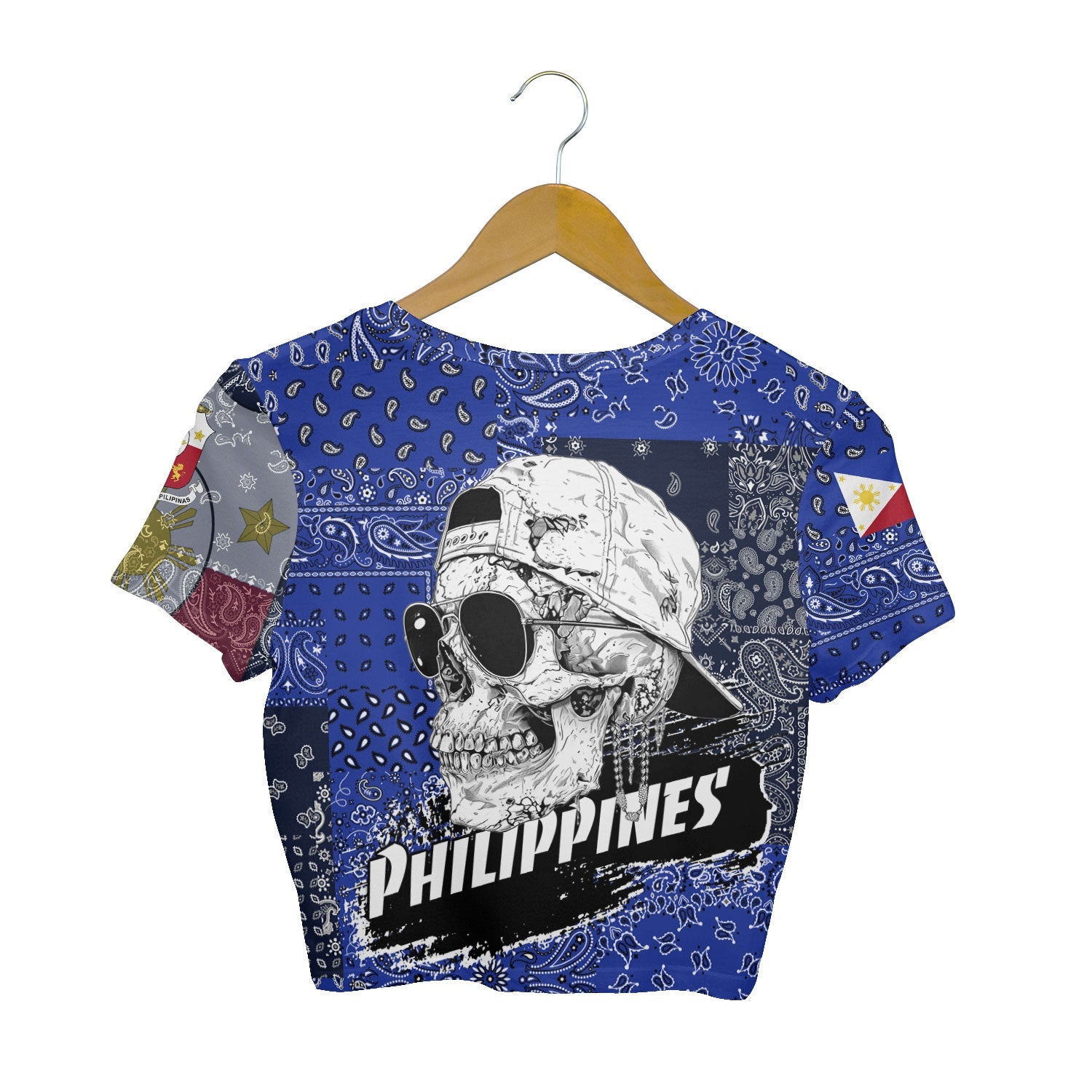 Philippines Croptop T Shirt Paisley Flag And Skull Style 2