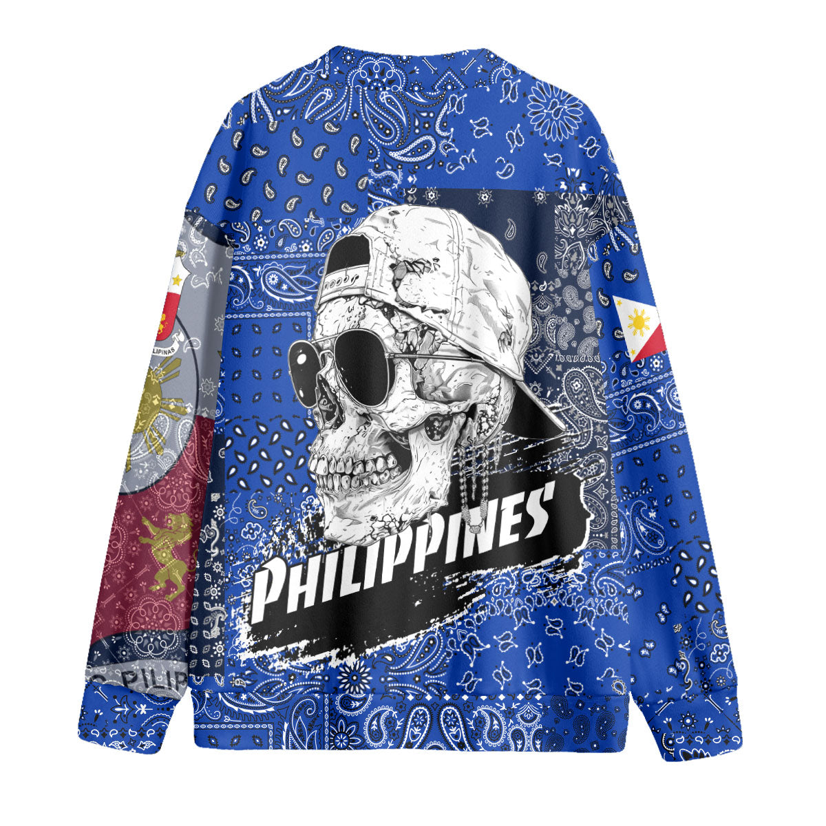 Philippines Fleece Cardigan Paisley Flag And Skull Style 2