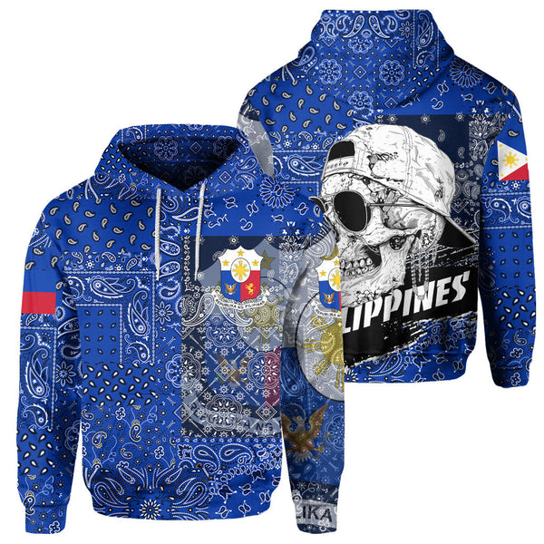 Philippines Hoodie Paisley Flag And Skull Style 1