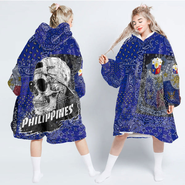 Philippines Hoodie Blanket Paisley Flag And Skull Style 1