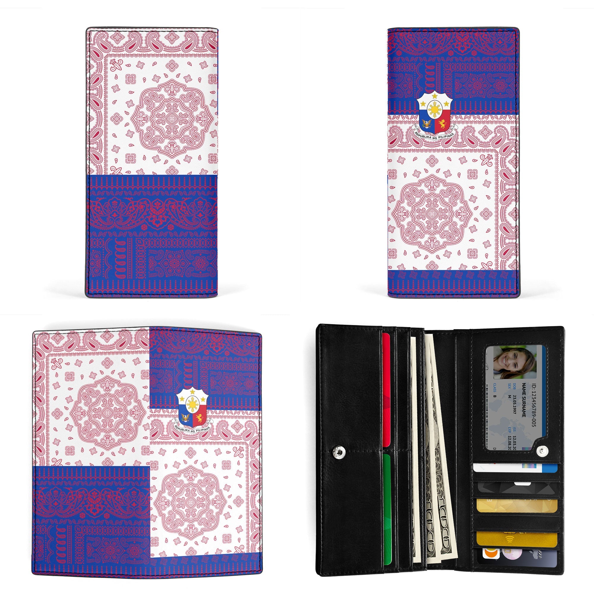 Philippines Leather Wallet Flag And Paisley Basic Style 3