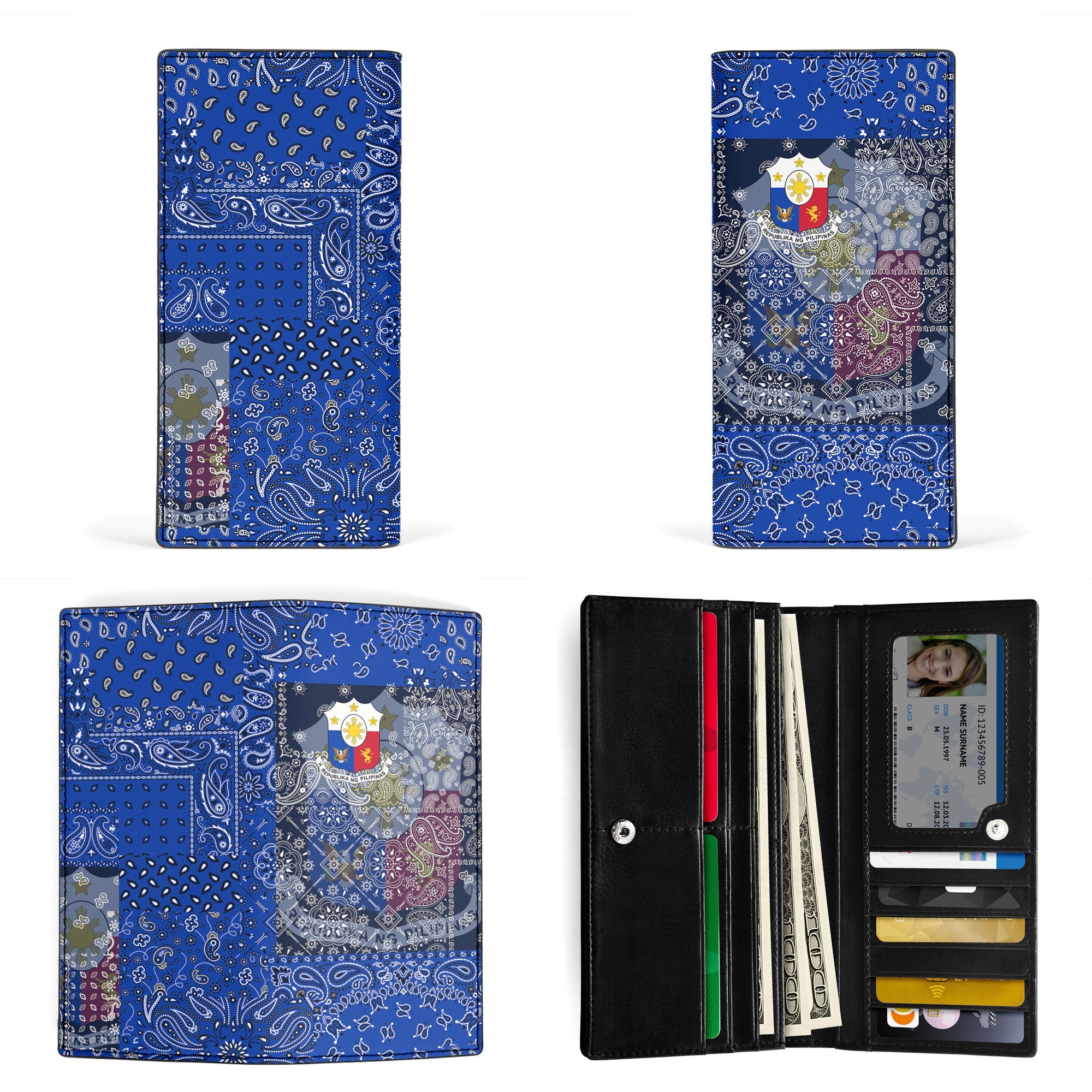 Philippines Leather Wallet Paisley Flag And Skull Style 3