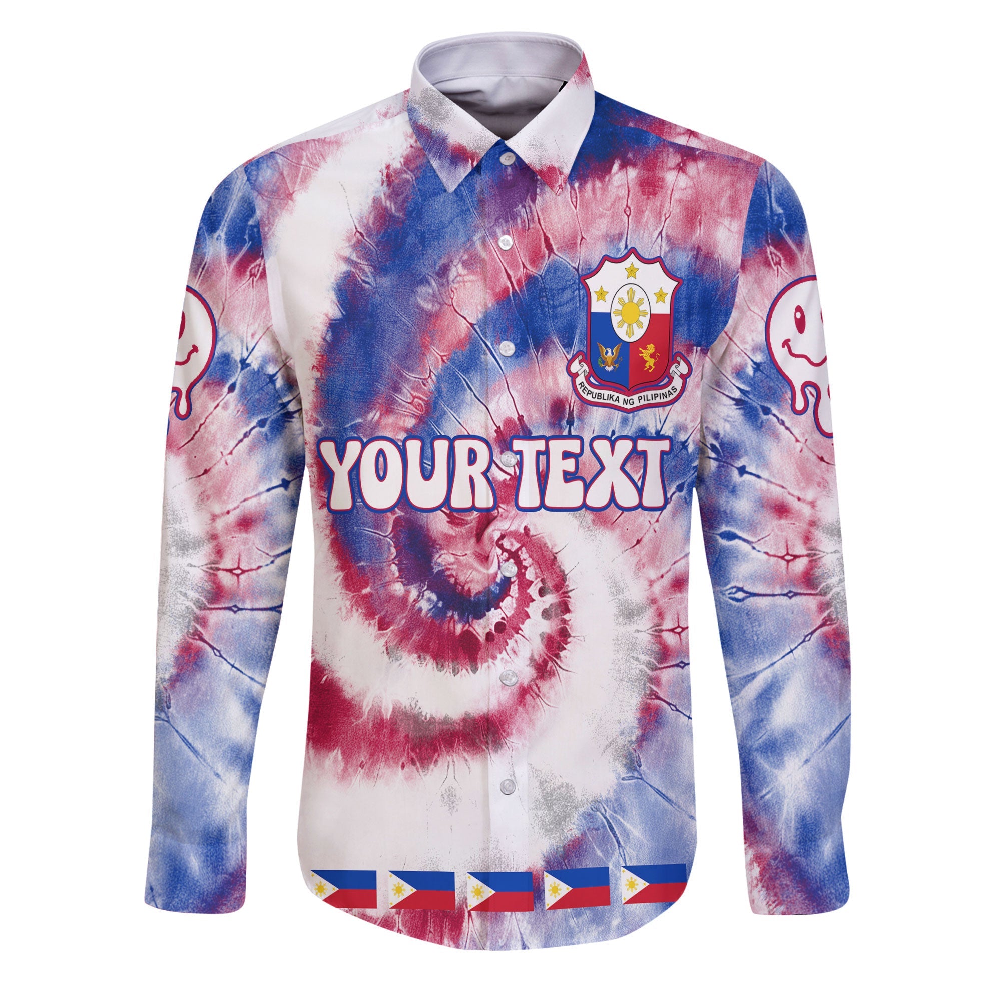 Philippines Long Sleeve Button Shirt Custom Tie Dye Style 1