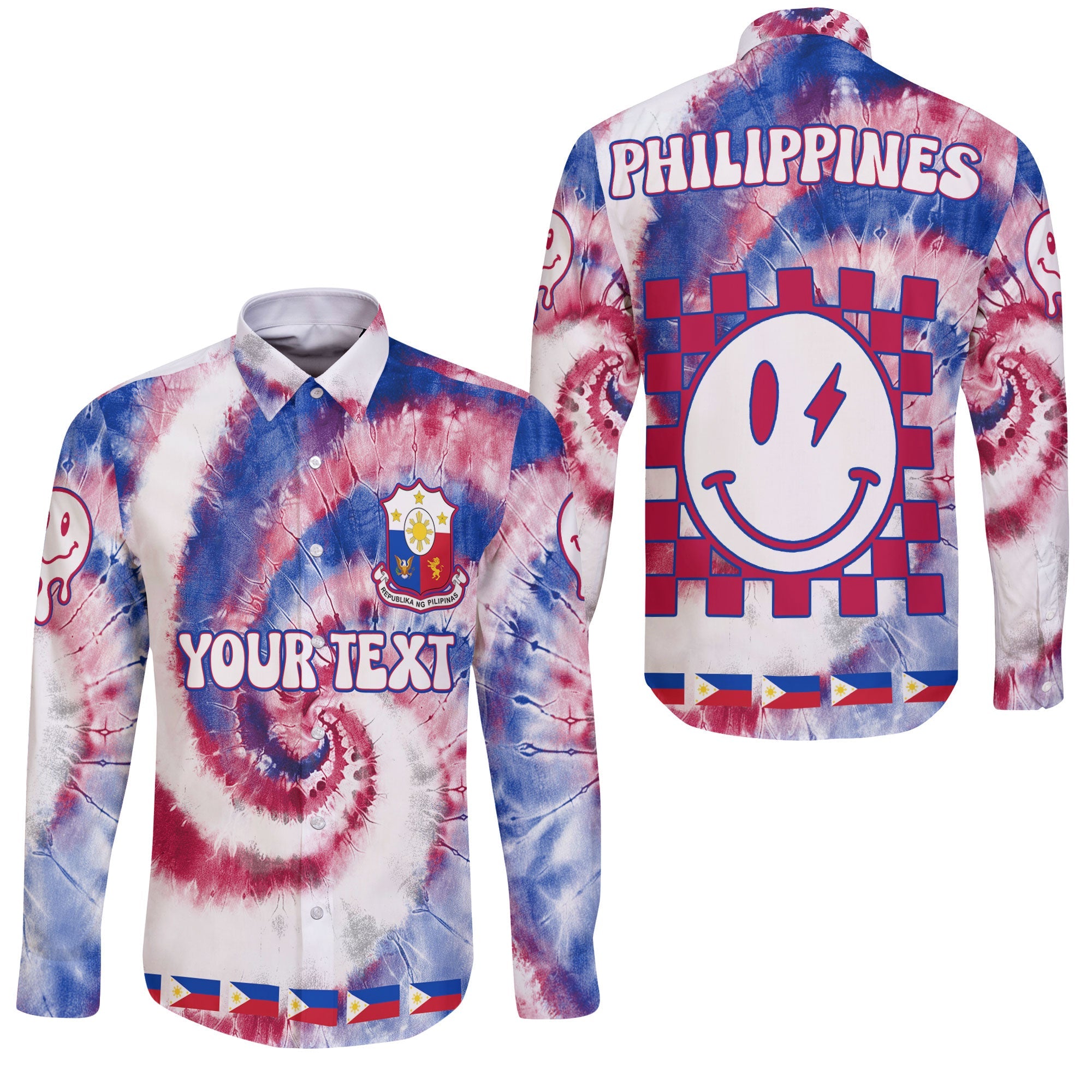 Philippines Long Sleeve Button Shirt Custom Tie Dye Style 3