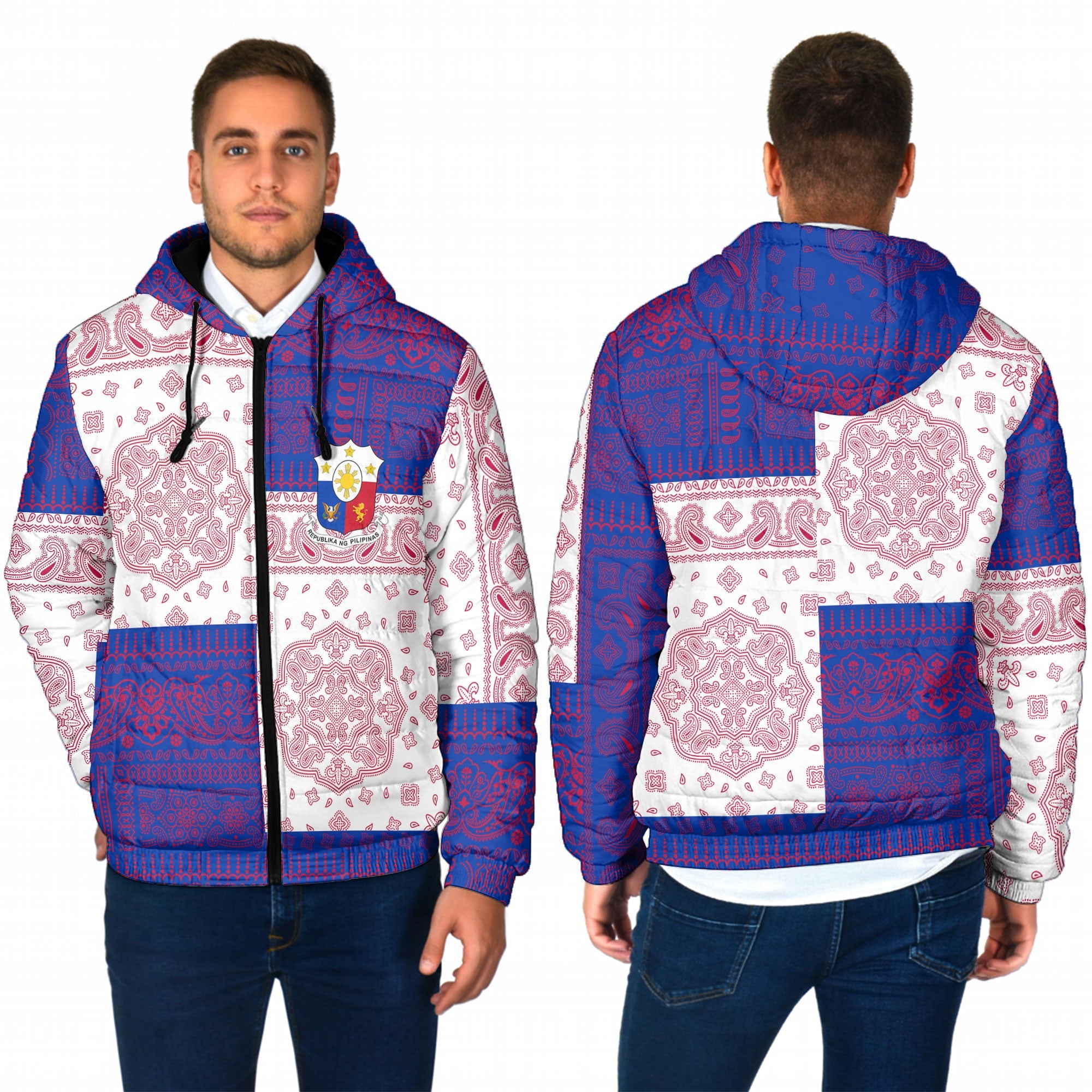 Philippines Men Hooded Padded Jacket Flag And Paisley Basic Style 1