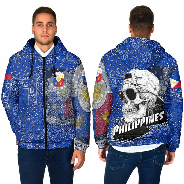 Philippines Men Hooded Padded Jacket Paisley Flag And Skull Style 1