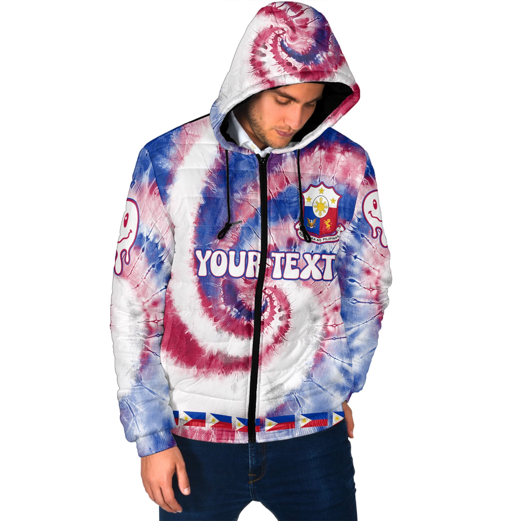 Philippines Men Hooded Padded Jacket Custom Tie Dye Style 2