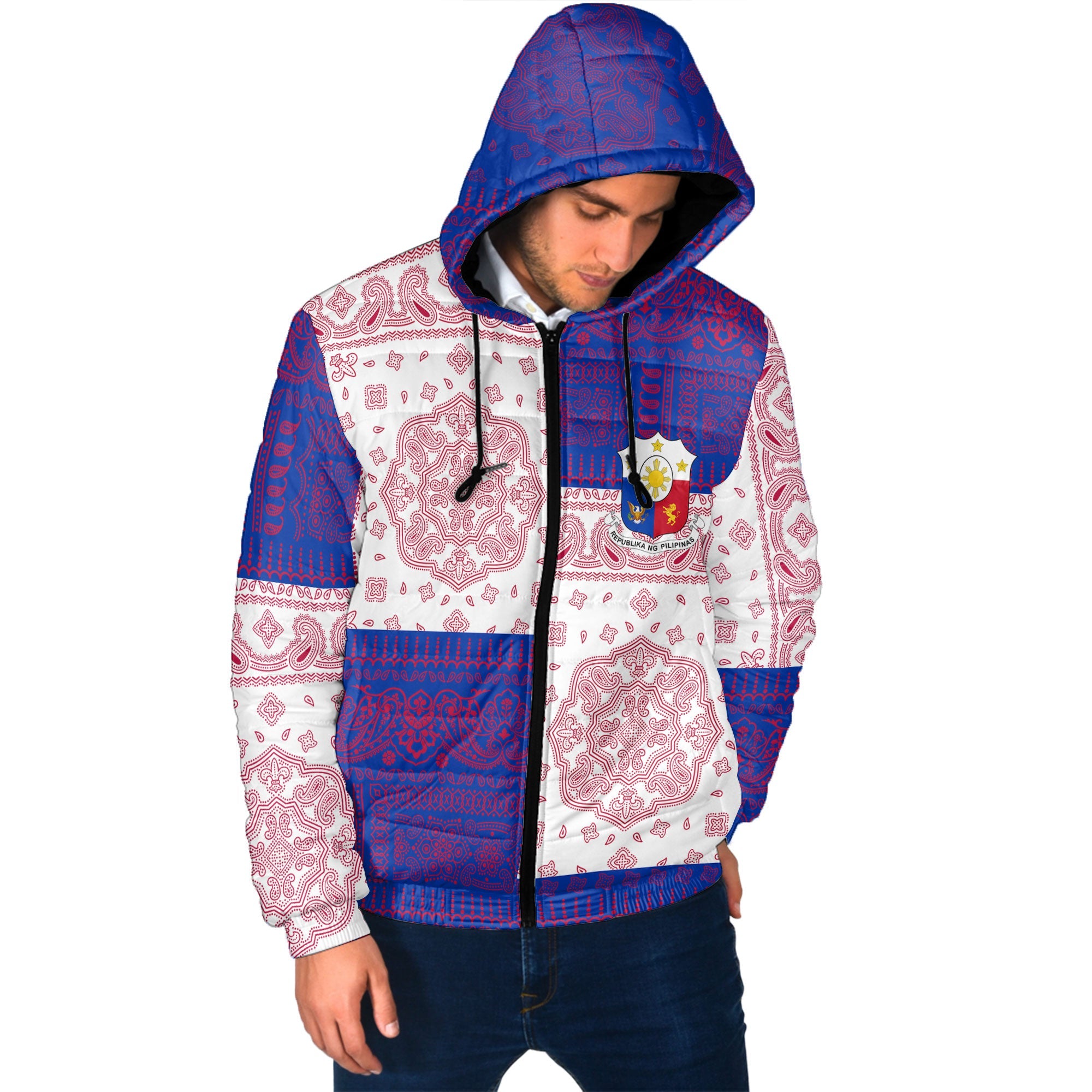 Philippines Men Hooded Padded Jacket Flag And Paisley Basic Style 2