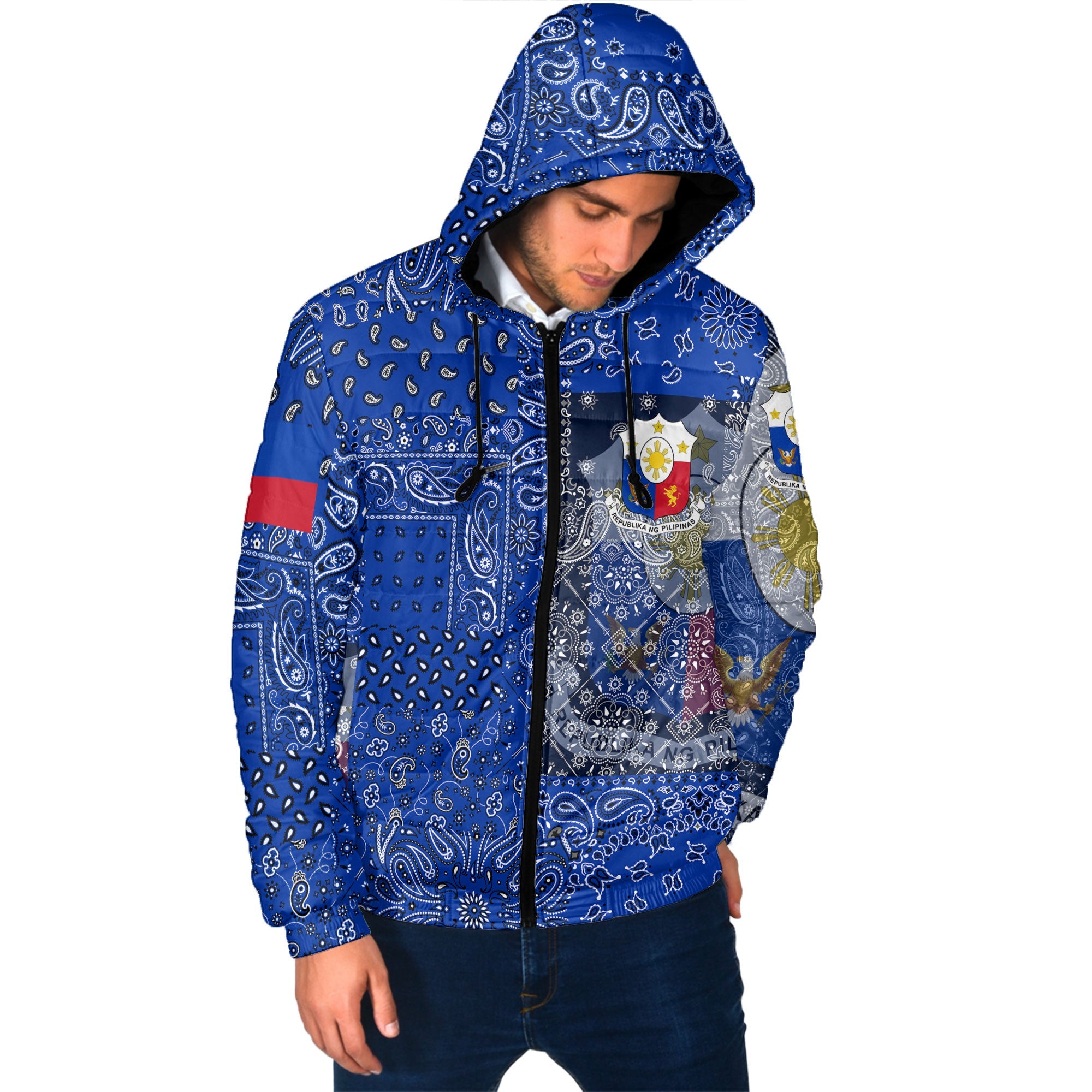 Philippines Men Hooded Padded Jacket Paisley Flag And Skull Style 2