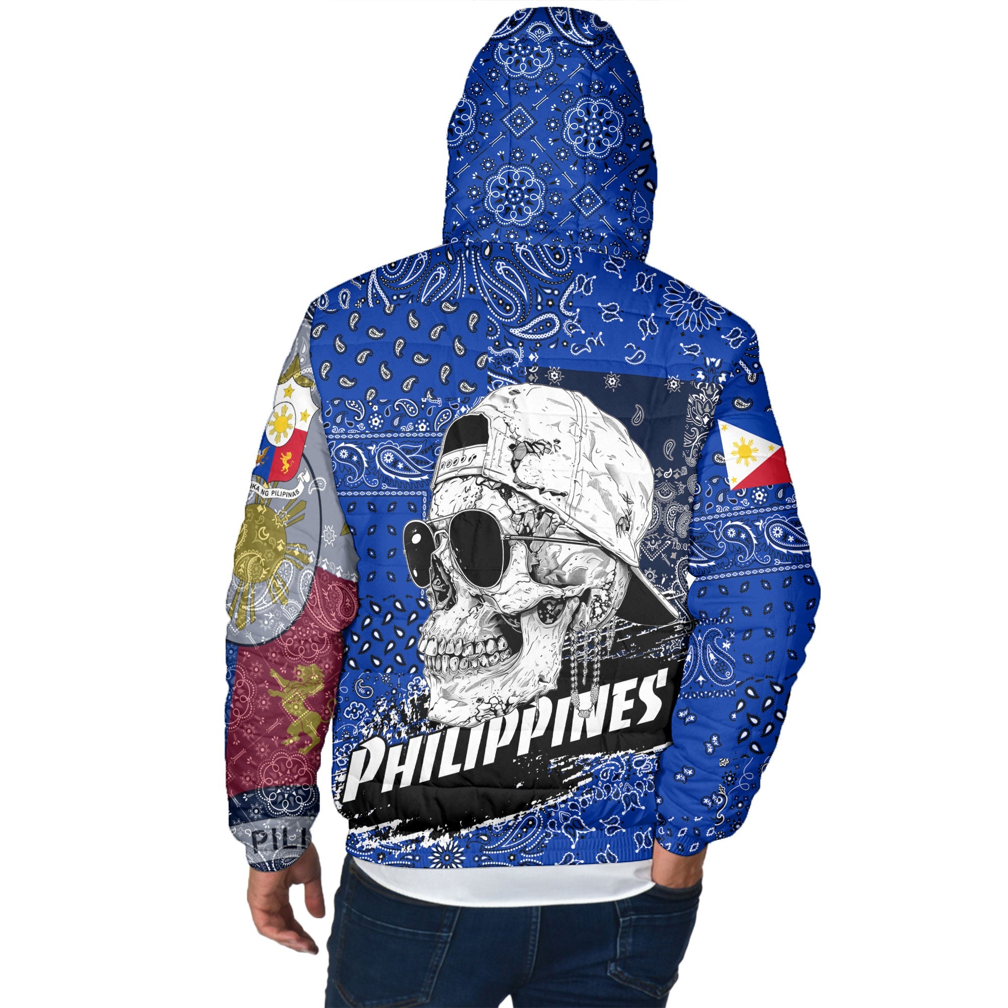 Philippines Men Hooded Padded Jacket Paisley Flag And Skull Style 3