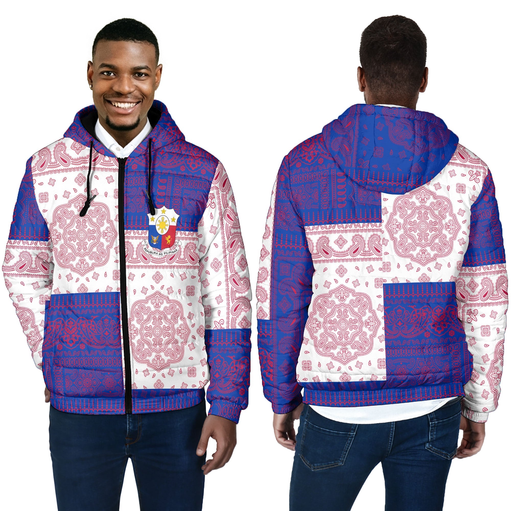 Philippines Men Hooded Padded Jacket Flag And Paisley Basic Style 4