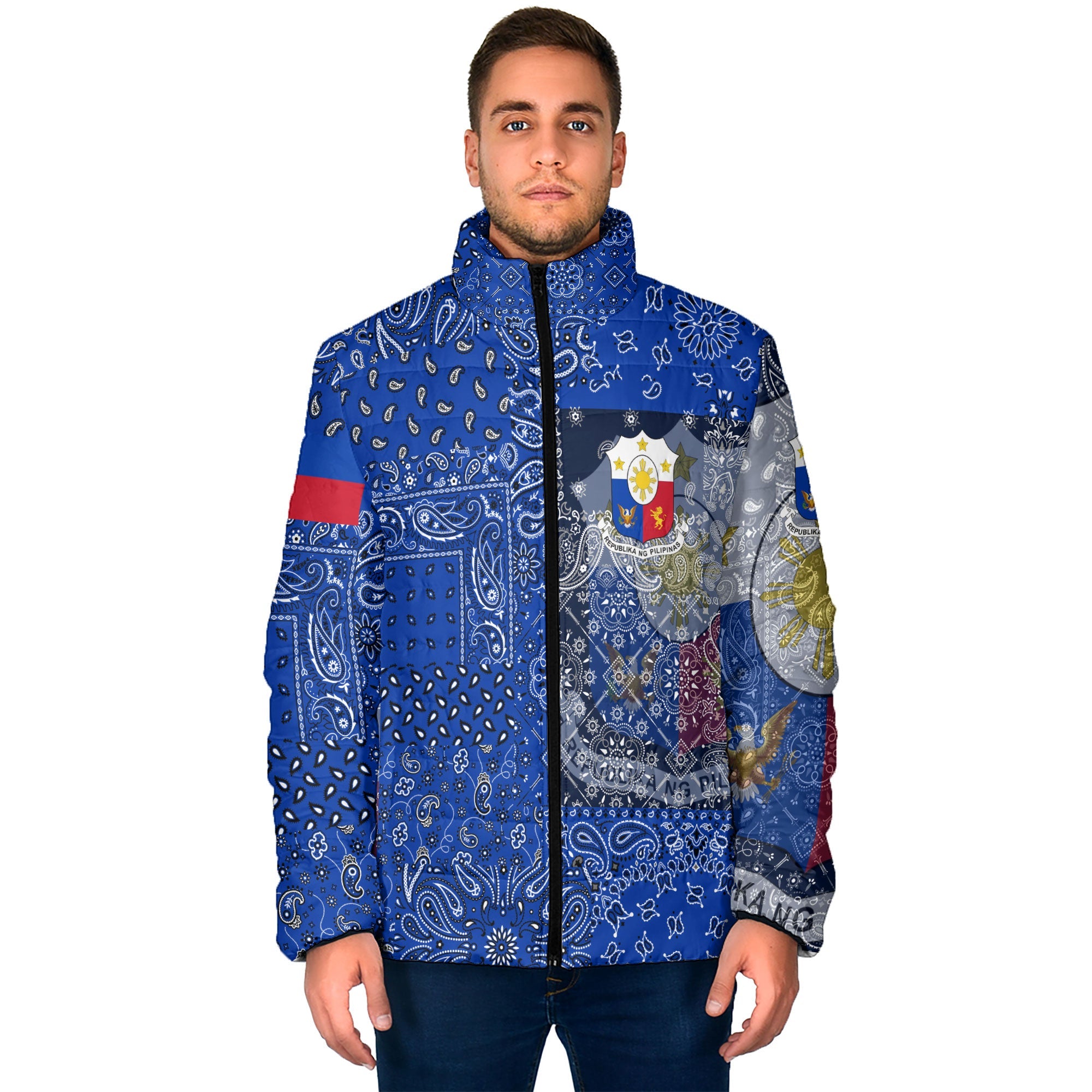 Philippines Men Padded Jacket Paisley Flag And Skull Style 1