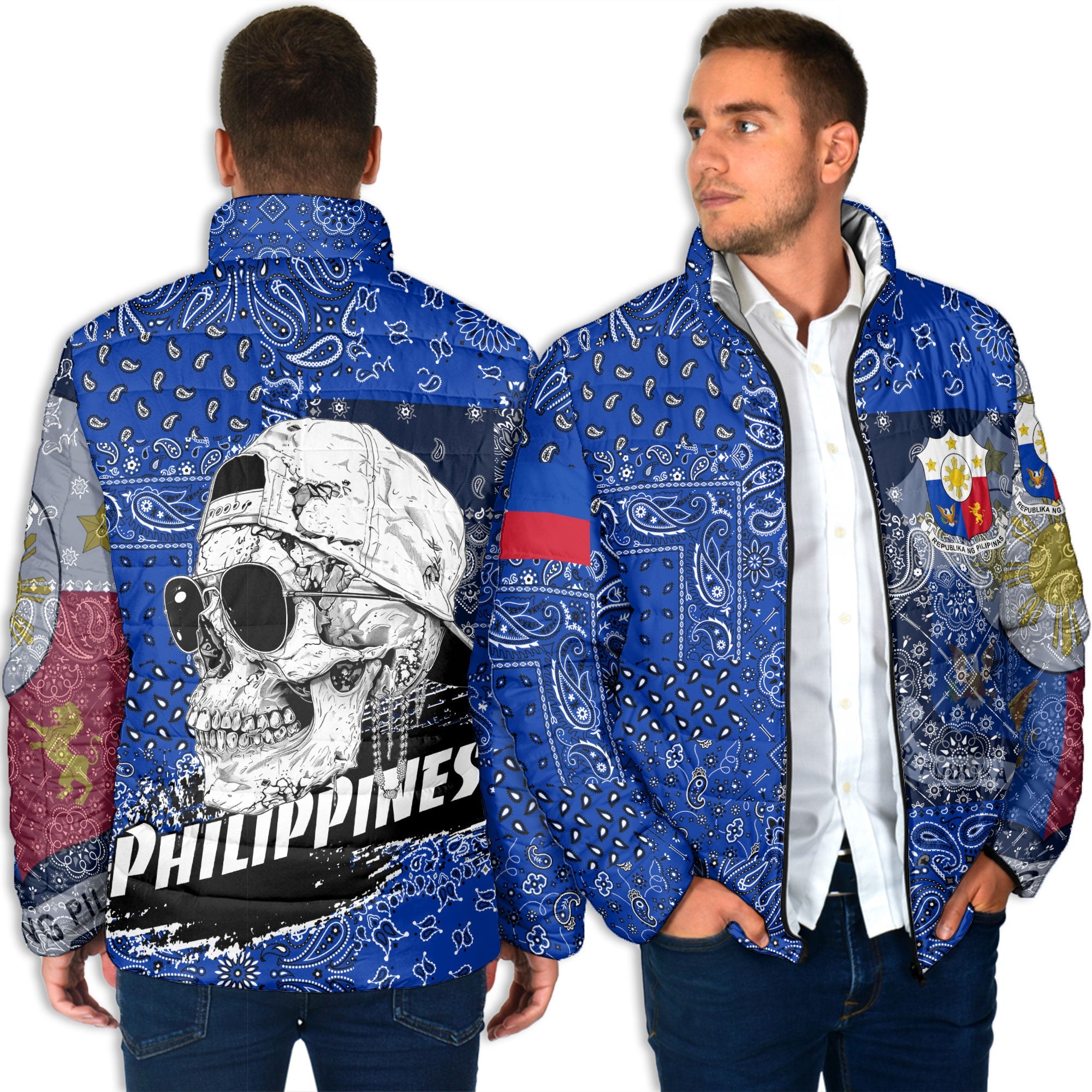 Philippines Men Padded Jacket Paisley Flag And Skull Style 4