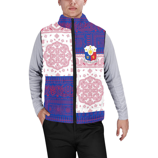 Philippines Men Padded Jacket Vest Flag And Paisley Basic Style 1