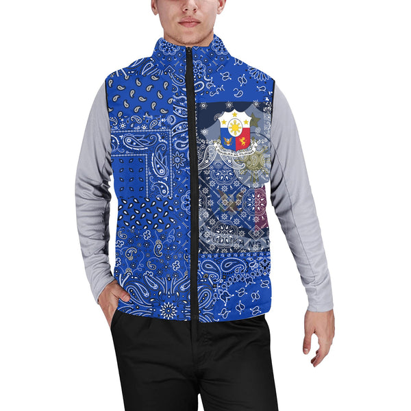 Philippines Men Padded Jacket Vest Paisley Flag And Skull Style 1