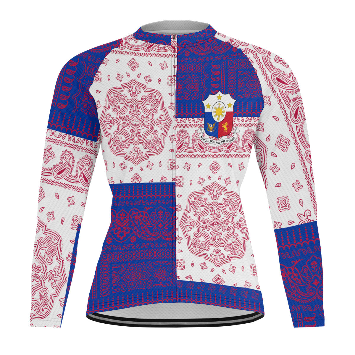 Philippines Raglan Men Cycling Jersey Long Sleeve Flag And Paisley Basic Style 1