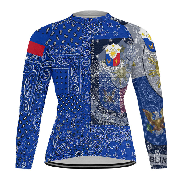 Philippines Raglan Men Cycling Jersey Long Sleeve Paisley Flag And Skull Style 1