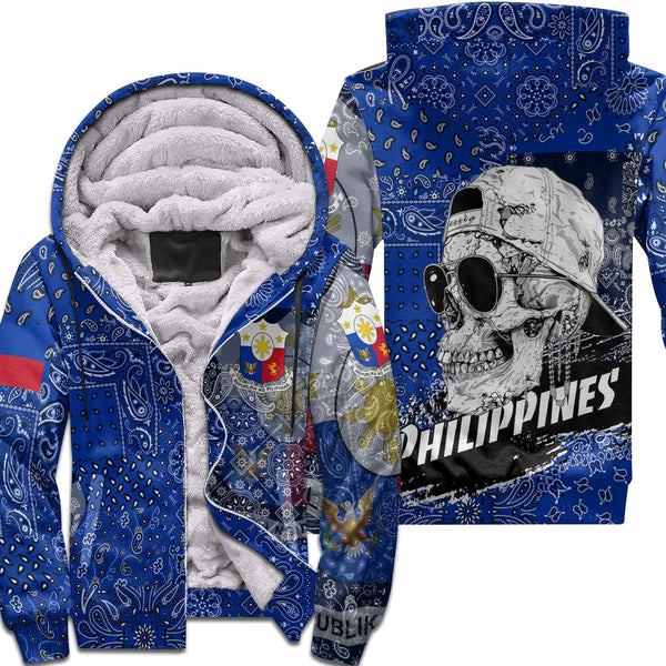 Philippines Sherpa Hoodie Paisley Flag And Skull Style 1