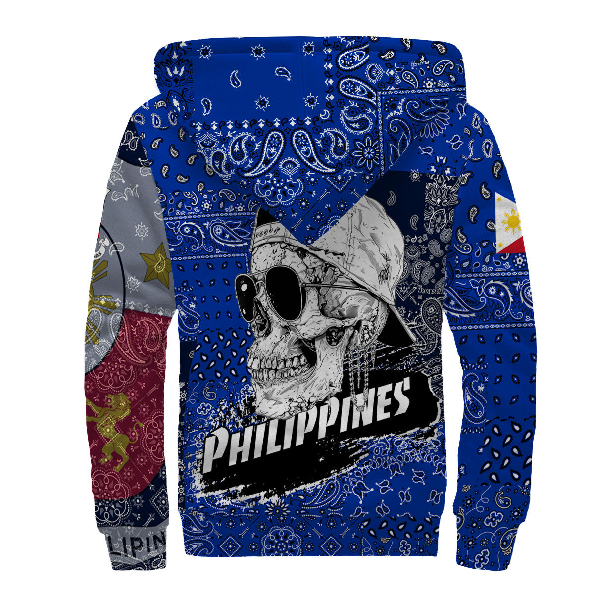 Philippines Sherpa Hoodie Paisley Flag And Skull Style 2