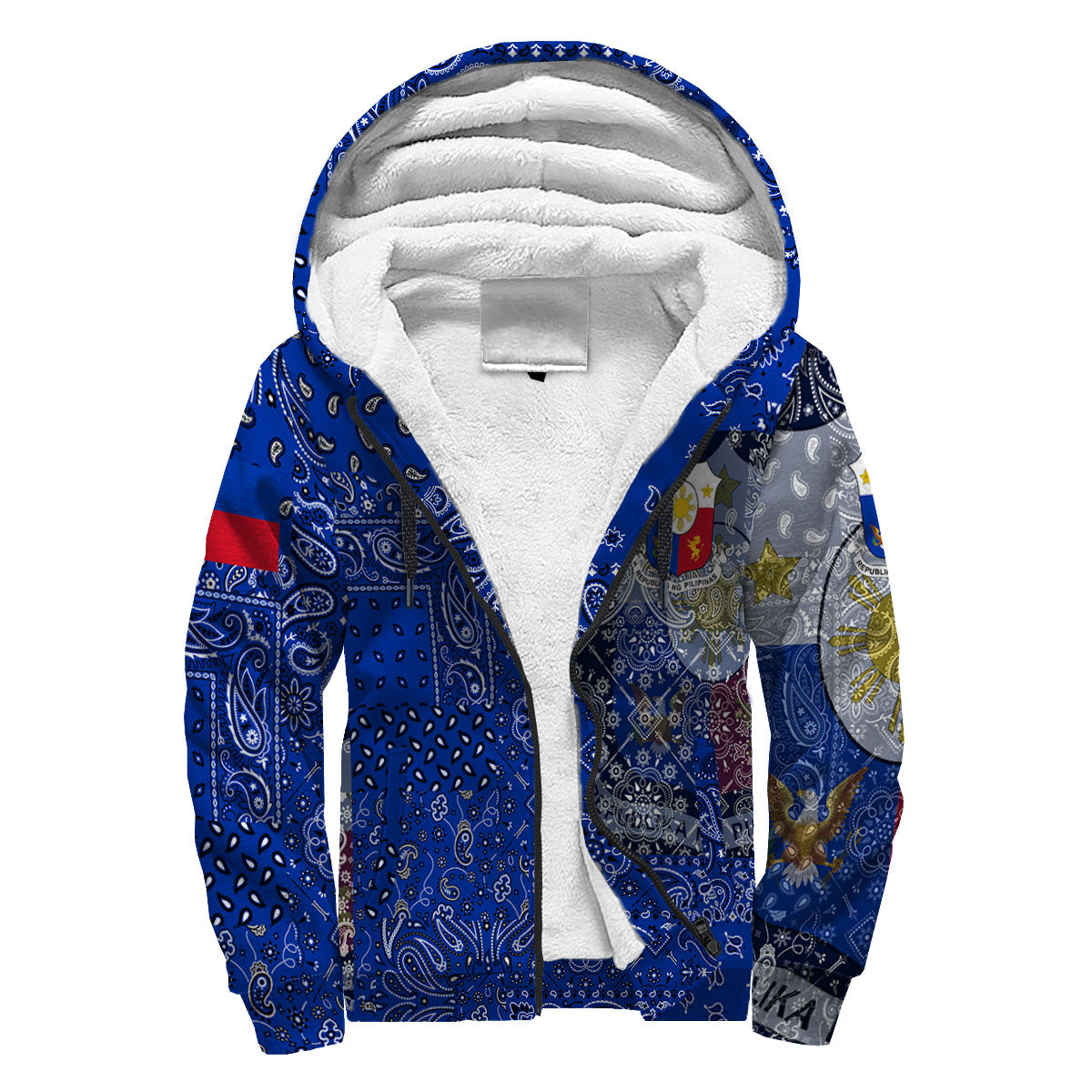 Philippines Sherpa Hoodie Paisley Flag And Skull Style 3