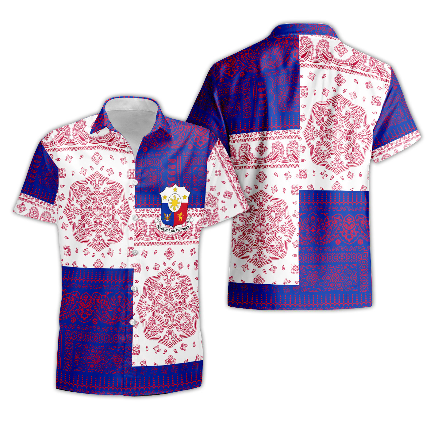 Philippines Short Sleeve Shirt Flag And Paisley Basic Style 1