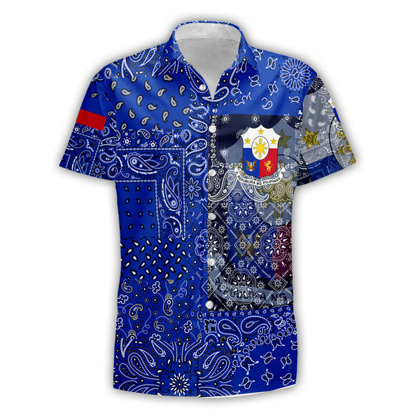 Philippines Short Sleeve Shirt Paisley Flag And Skull Style 1