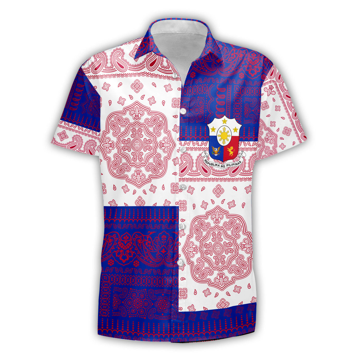 Philippines Short Sleeve Shirt Flag And Paisley Basic Style 2