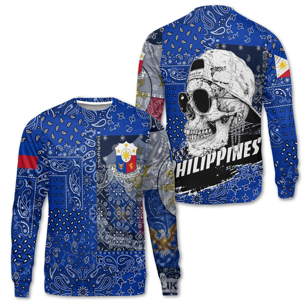 Philippines Sweatshirt Paisley Flag And Skull Style 1