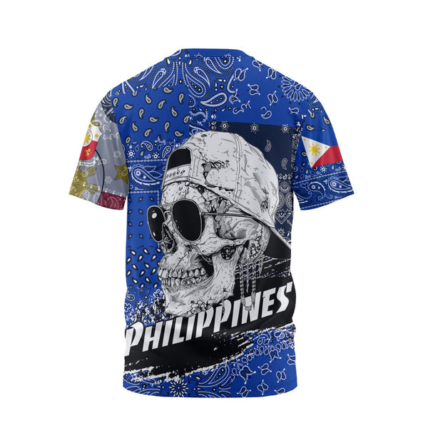 Philippines T Shirt Paisley Flag And Skull Style 2