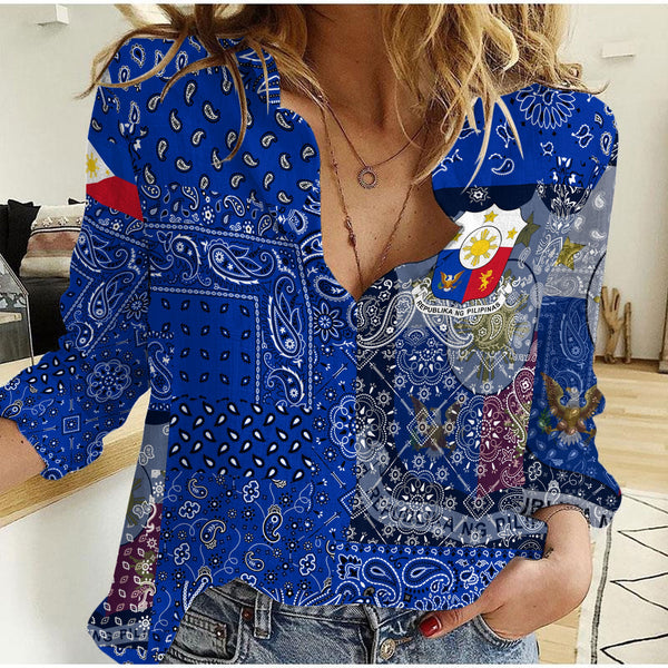 Philippines Women Casual Shirt Paisley Flag And Skull Style 1