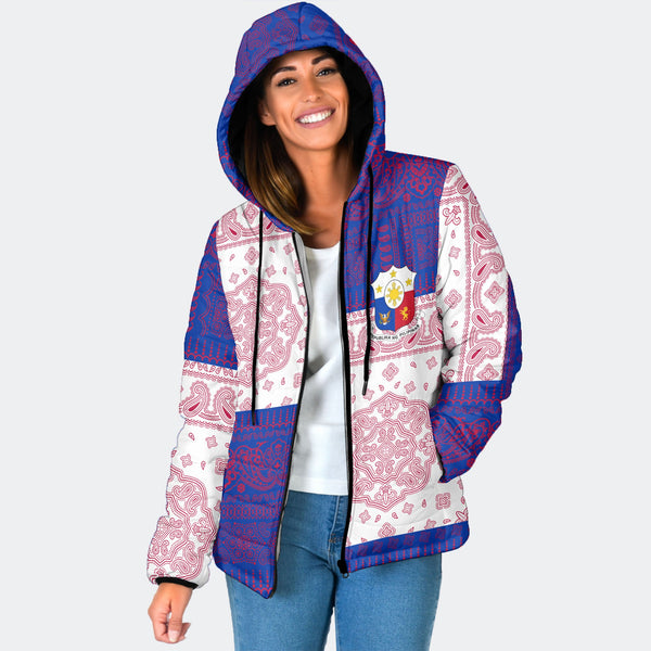 Philippines Women Hooded Padded Jacket Flag And Paisley Basic Style 1