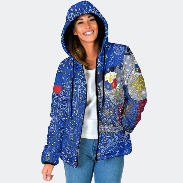 Philippines Women Hooded Padded Jacket Paisley Flag And Skull Style 1