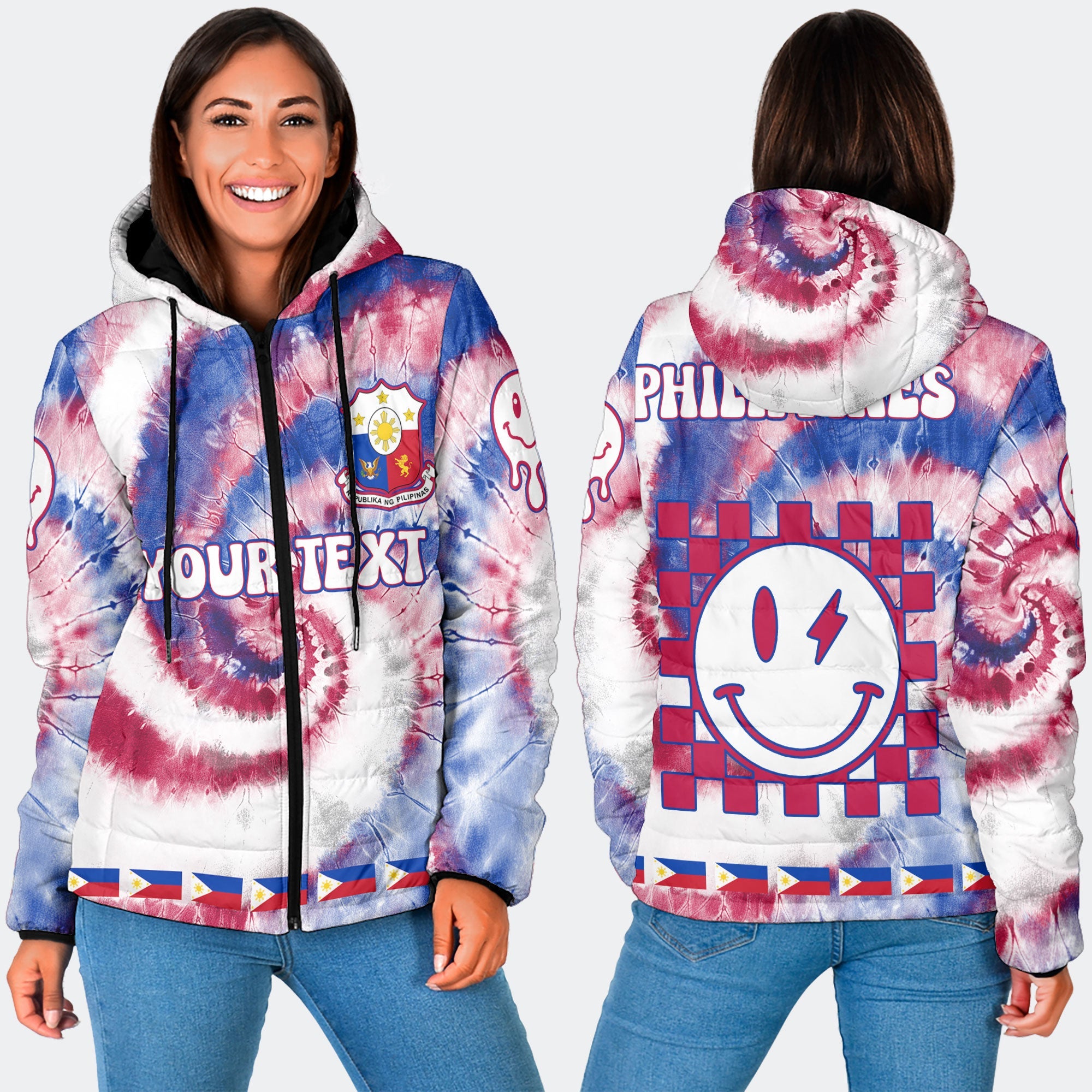 Philippines Women Hooded Padded Jacket Custom Tie Dye Style 3