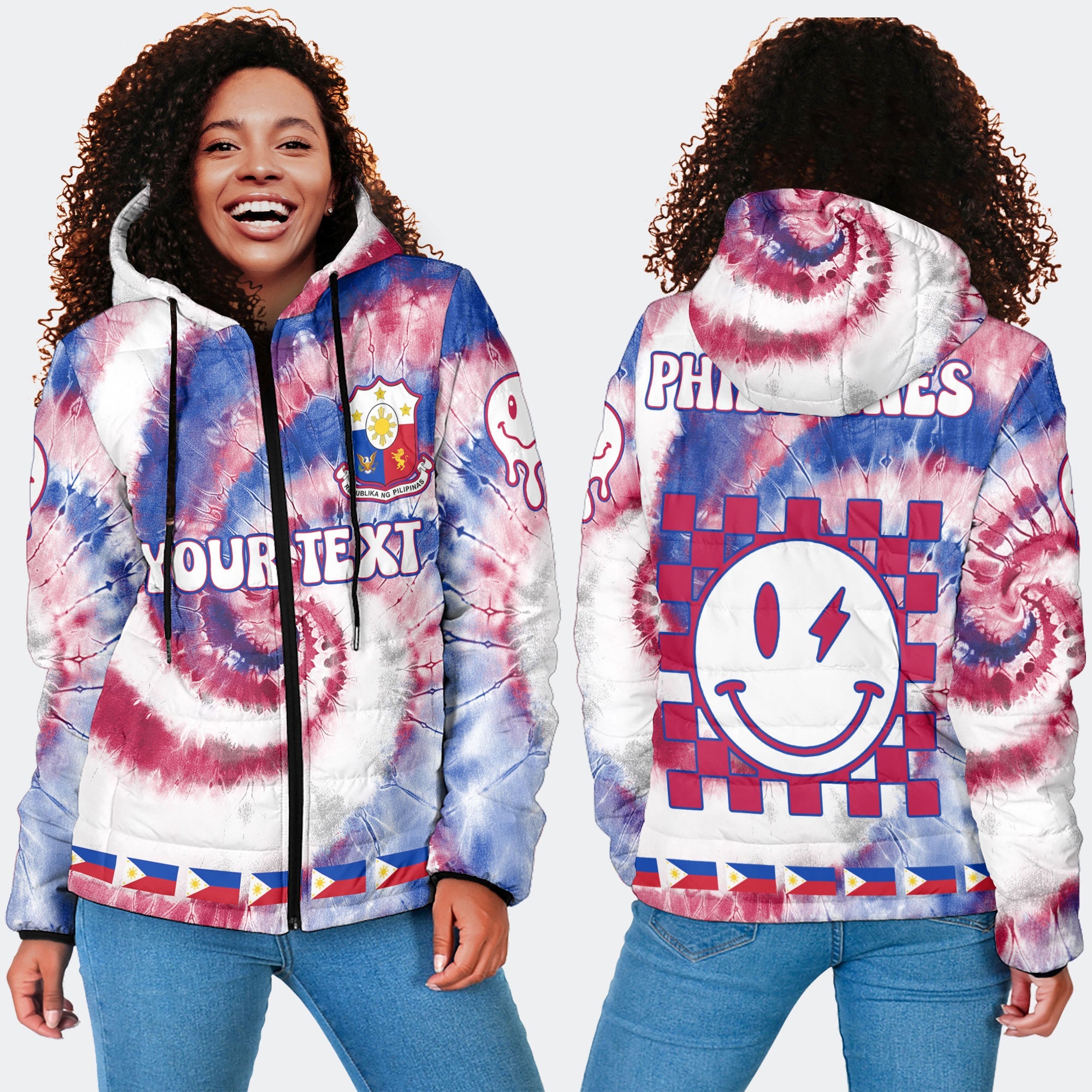 Philippines Women Hooded Padded Jacket Custom Tie Dye Style 4