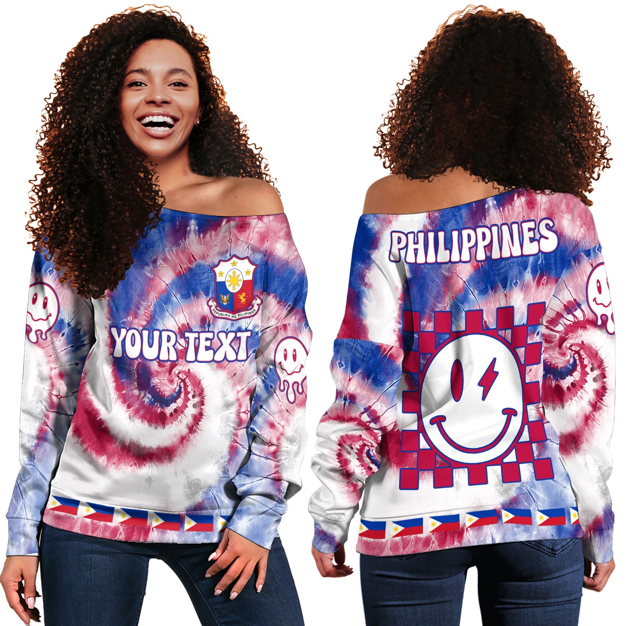 Philippines Women Off Shoulder Sweatshirt Custom Tie Dye Style 2