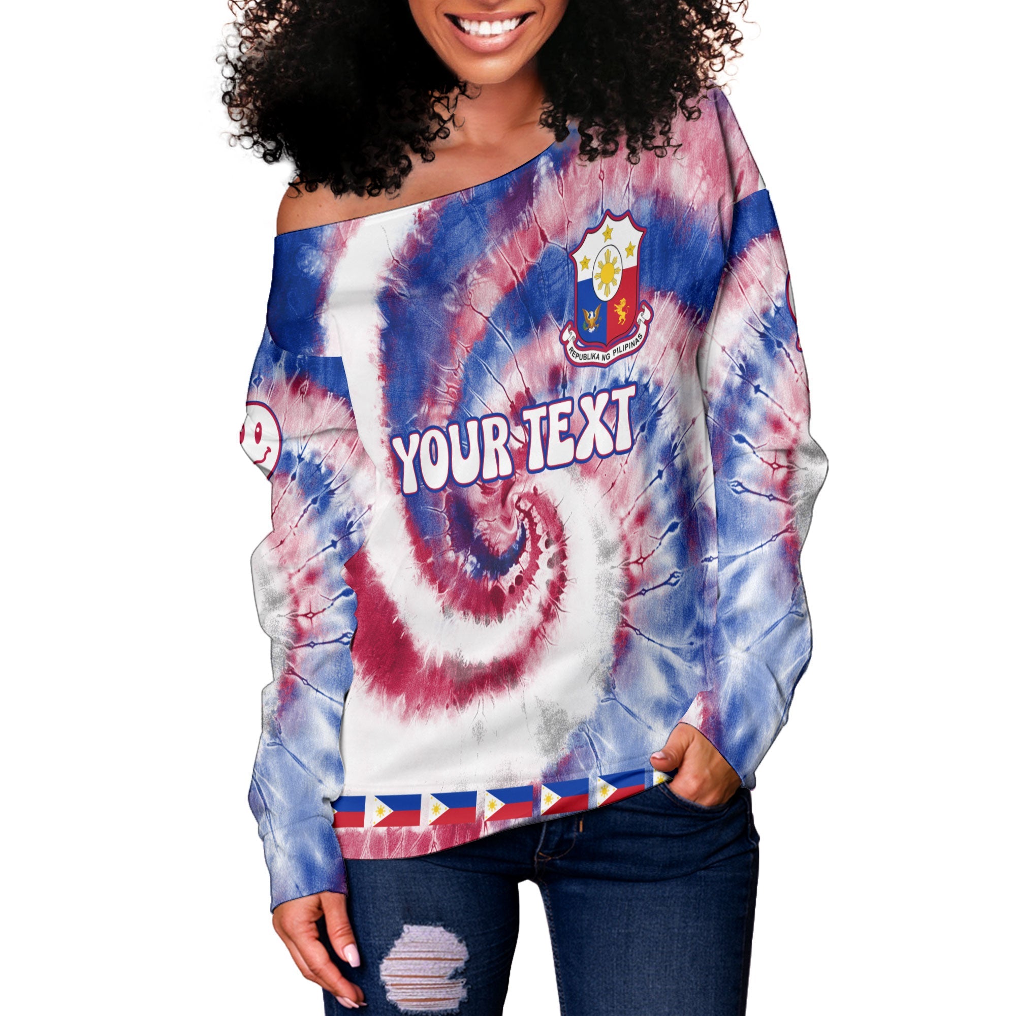 Philippines Women Off Shoulder Sweatshirt Custom Tie Dye Style 3