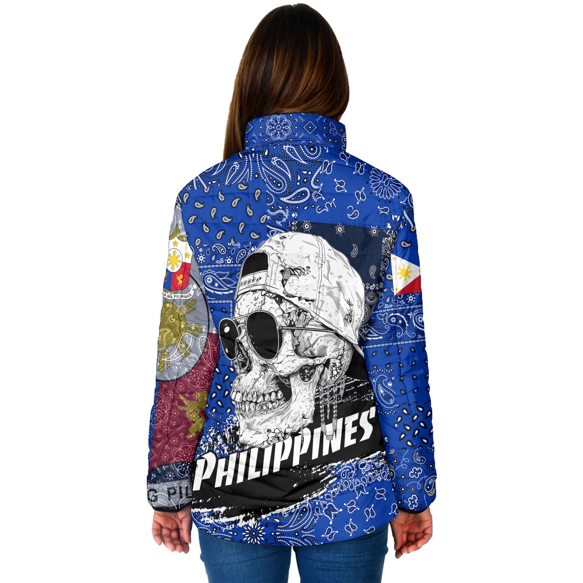 Philippines Women Padded Jacket Paisley Flag And Skull Style 2