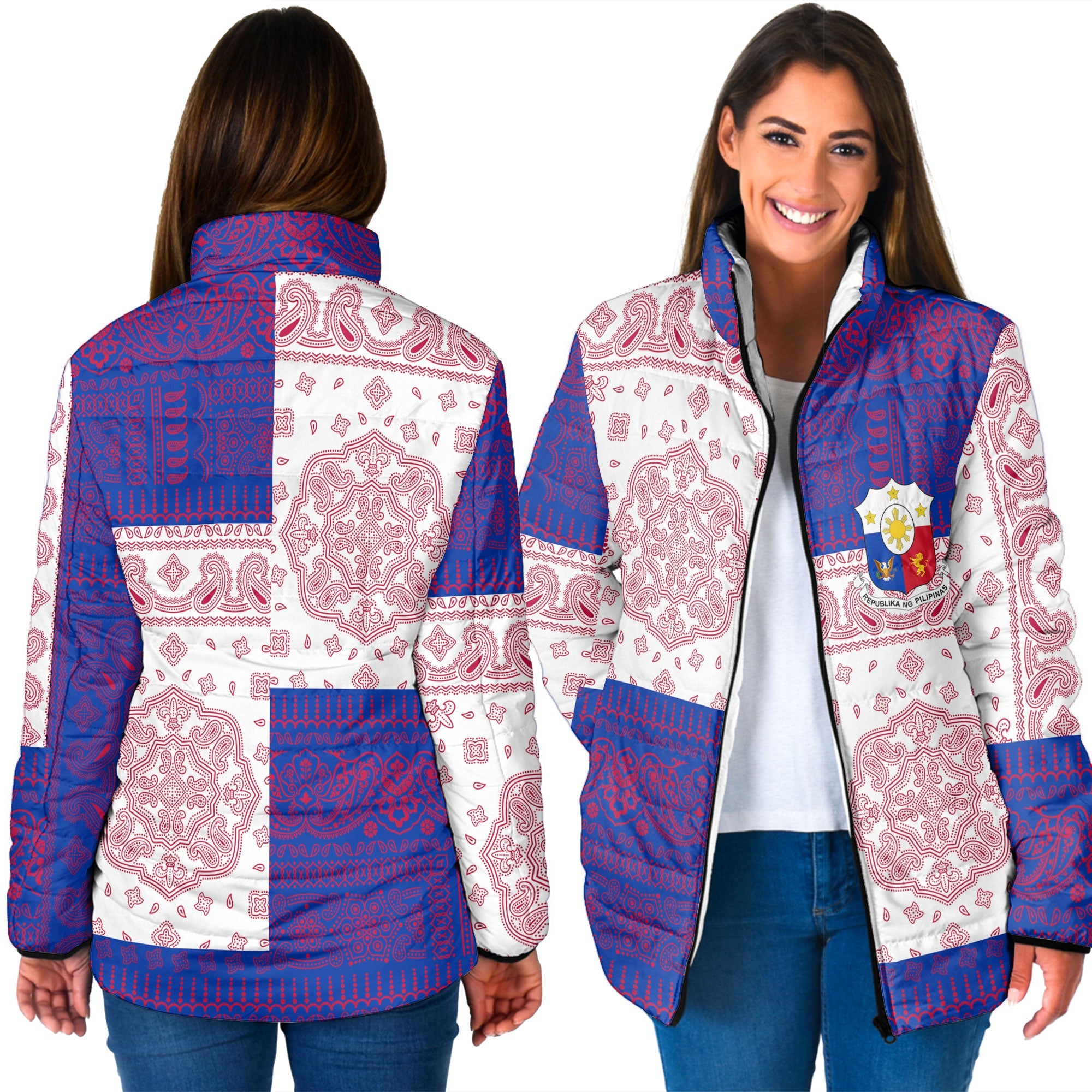 Philippines Women Padded Jacket Flag And Paisley Basic Style 3