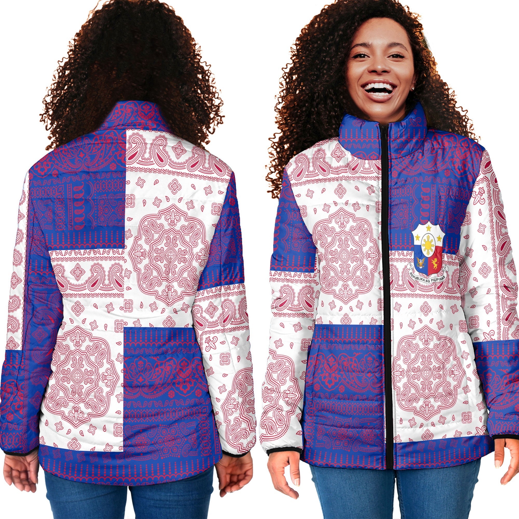 Philippines Women Padded Jacket Flag And Paisley Basic Style 4