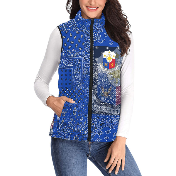 Philippines Women Padded Jacket Vest Paisley Flag And Skull Style 1