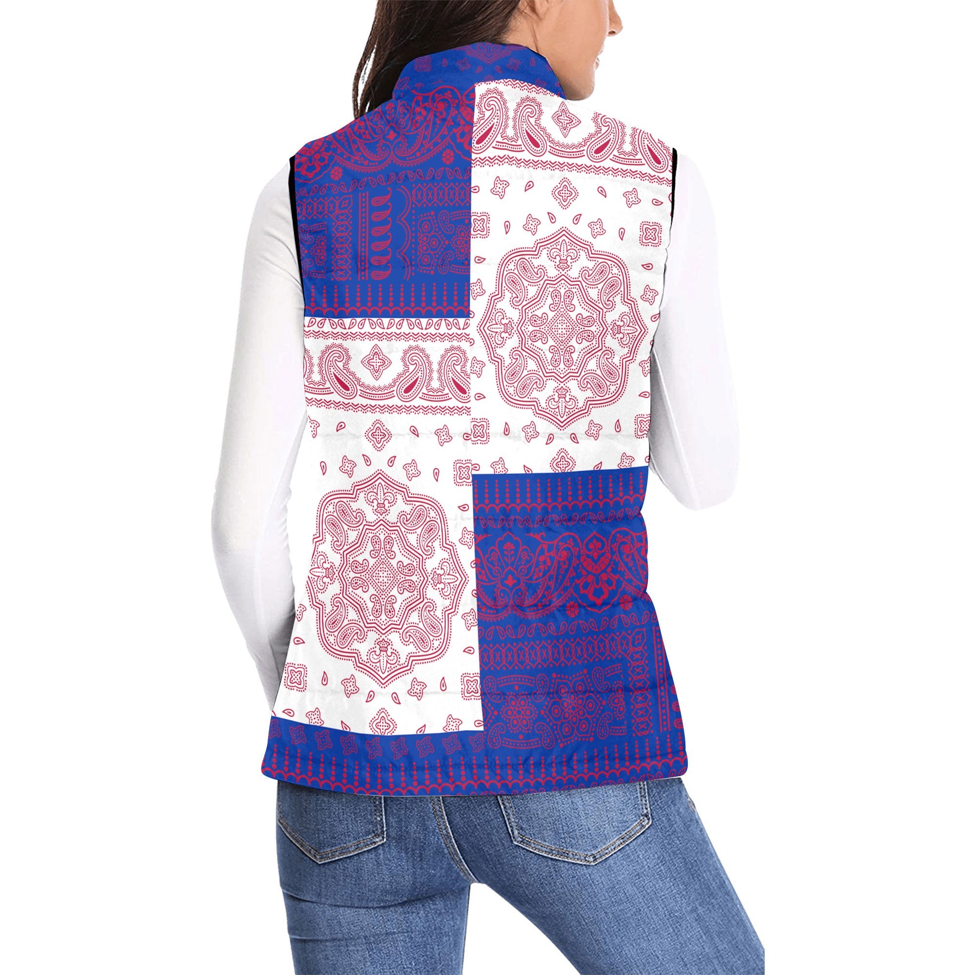 Philippines Women Padded Jacket Vest Flag And Paisley Basic Style 2