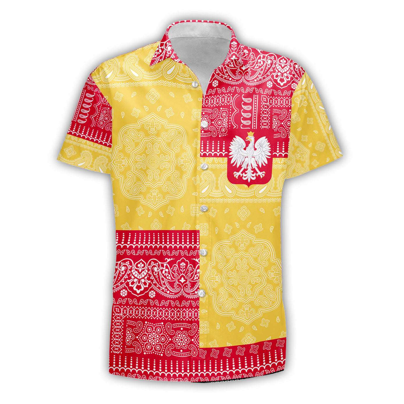 Poland Short Sleeve Shirt Flag And Paisley Basic Style 2