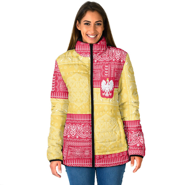 Poland Women Padded Jacket Flag And Paisley Basic Style 1