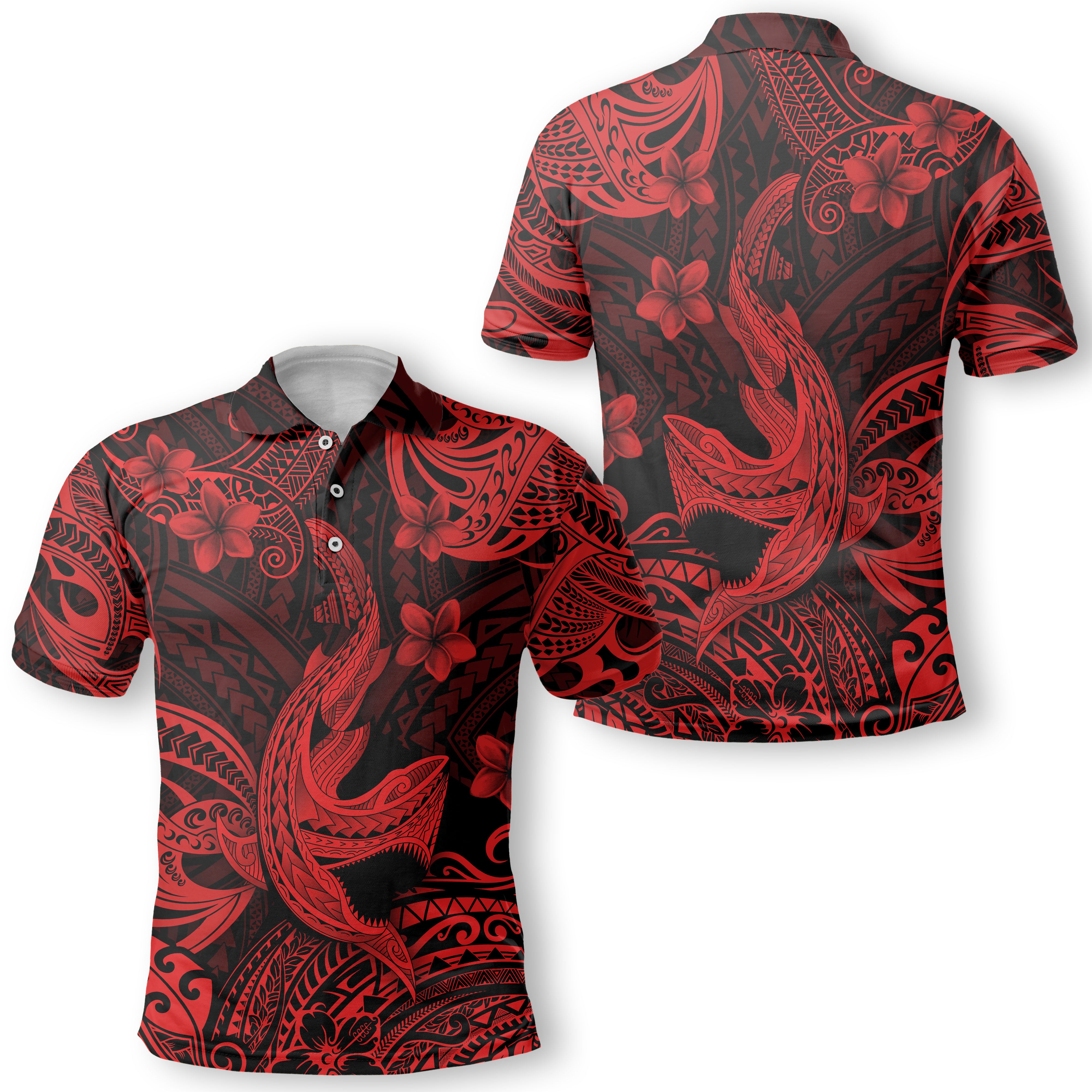 Hawaii Matching Outfits For Couples Polynesian Shark Red & Black Style - TT01