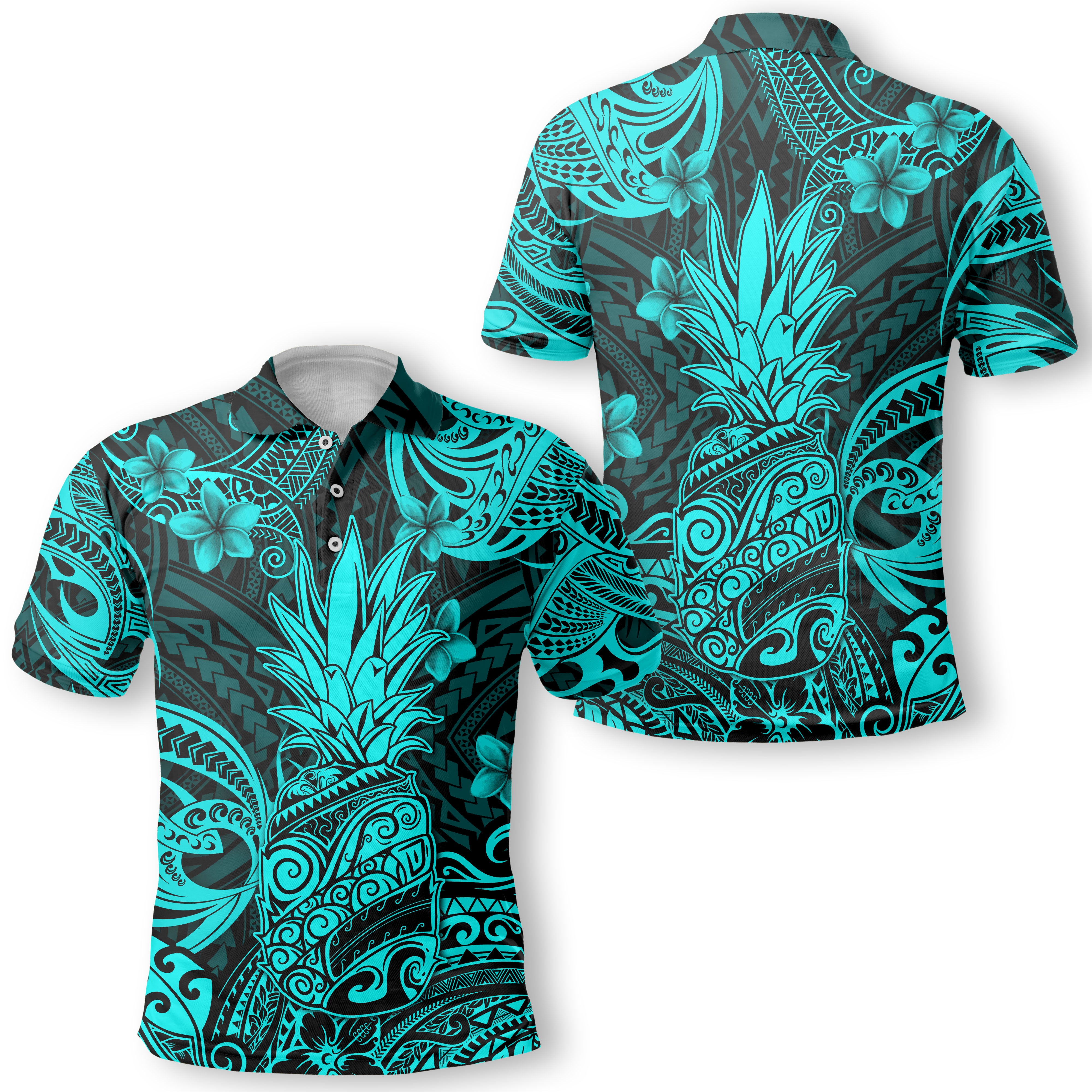 Hawaii Matching Outfits For Couples Polynesian Pineapple Turquoise Style - TT01