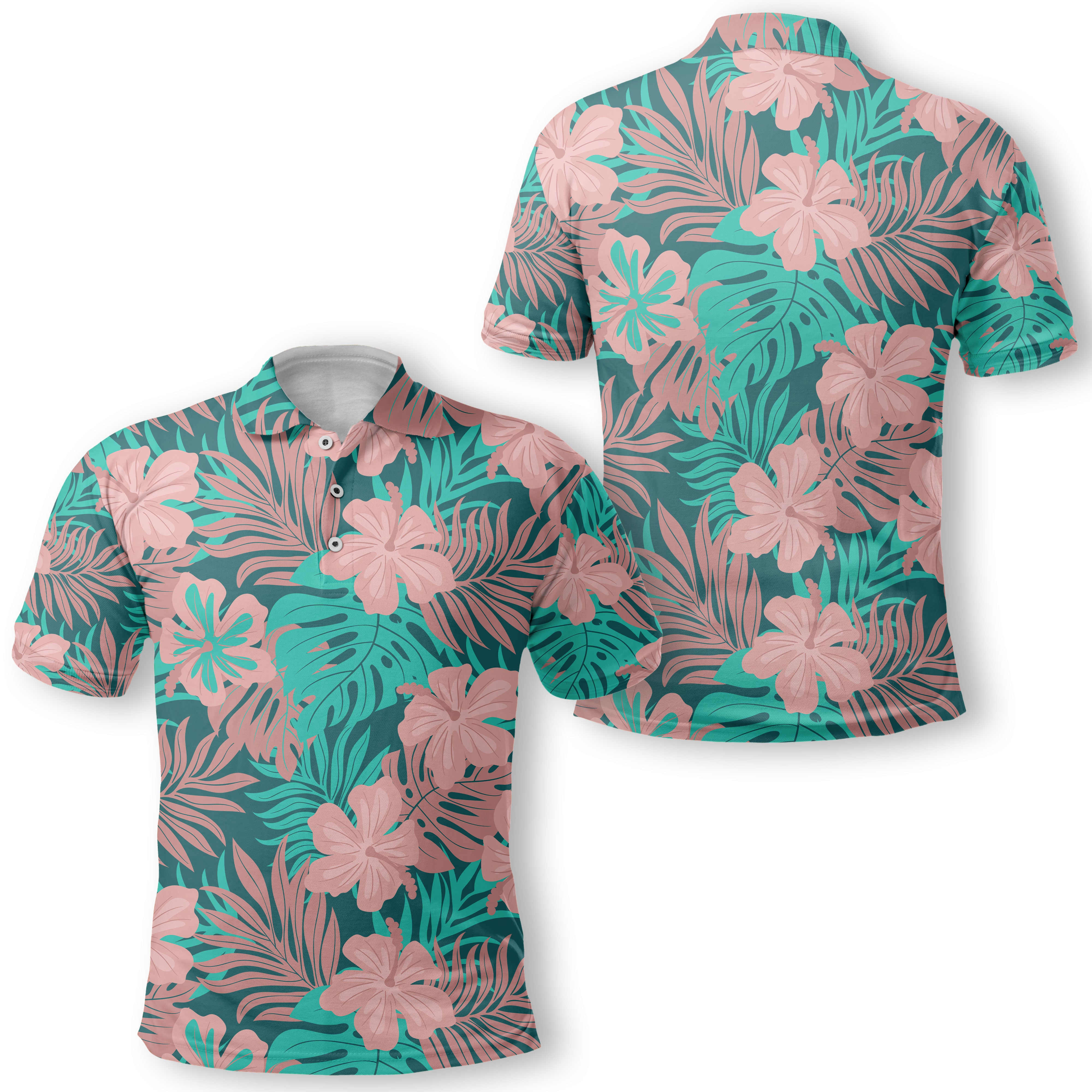 Hawaii Matching Outfits For Couples Polynesian Hibiscus Flower & Monstera Style - TT01