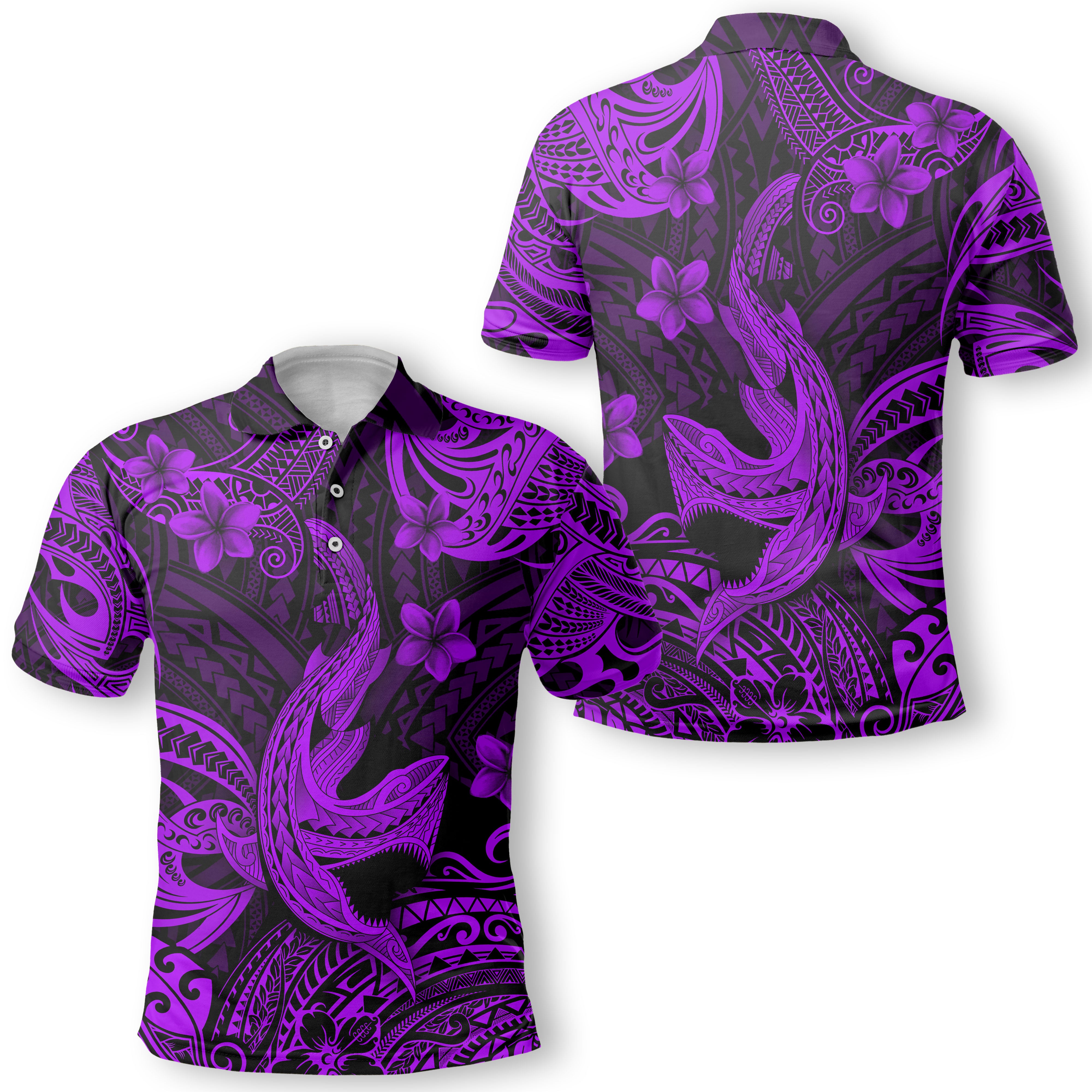 Hawaii Matching Outfits For Couples Polynesian Shark Purple & Black Style - TT01