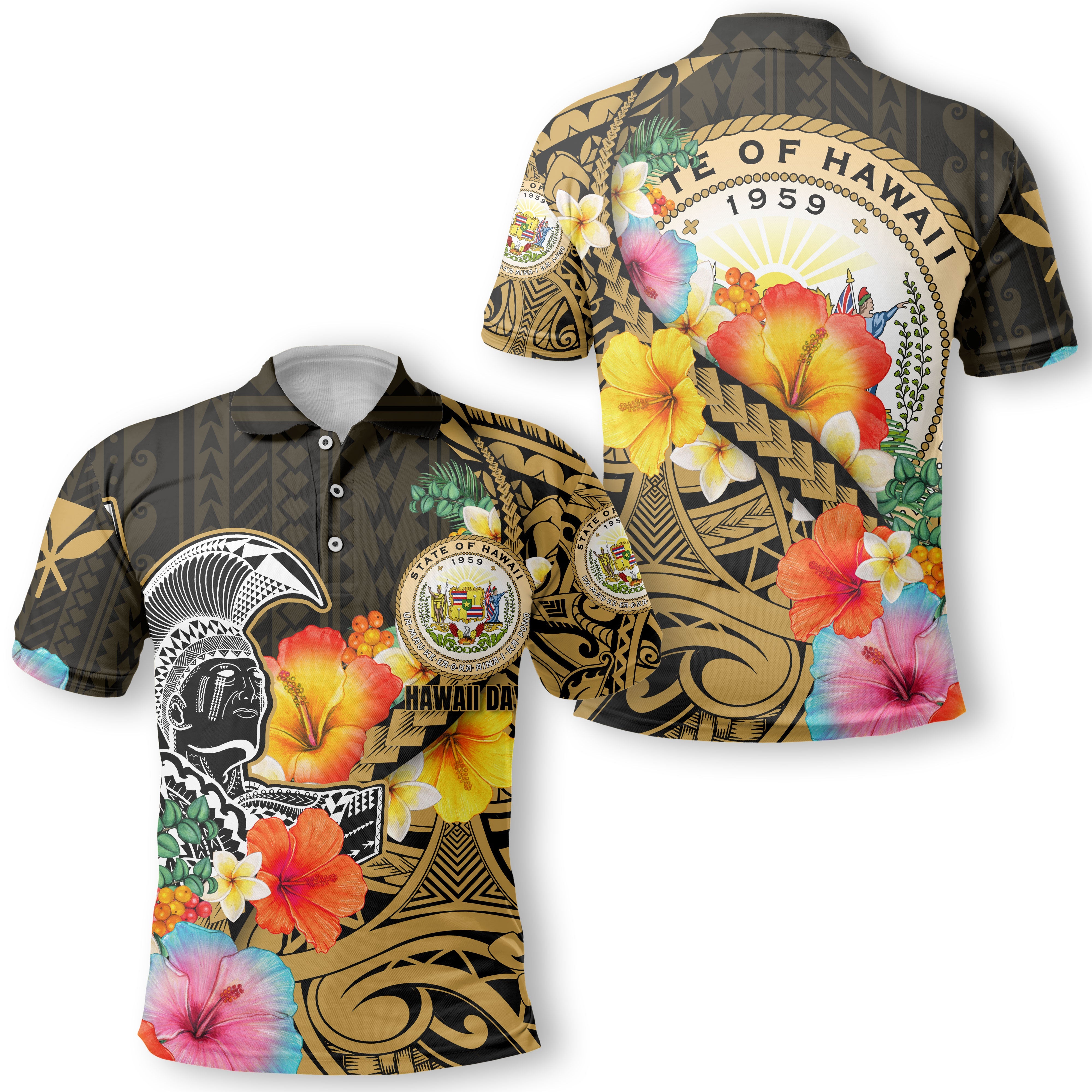 Hawaii Day King Kamehameha Hawaiian Dress & Polo Matching Couple