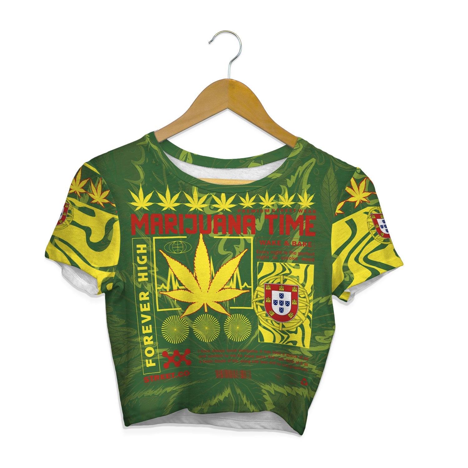 Portugal Crop Top T Shirt Flag & Coat Of Arms Marijuanas Style