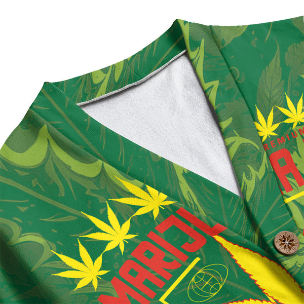 Portugal Fleece Cardigan Flag & Coat Of Arms Marijuanas Style